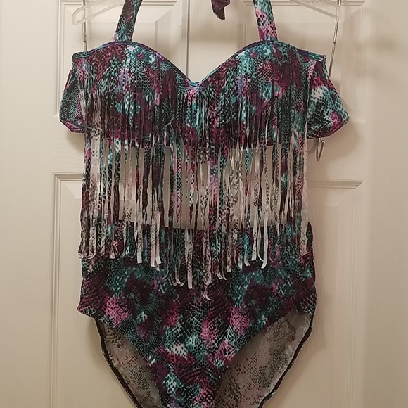 Other - Multicolor Animal Print Fringe Swimsuit